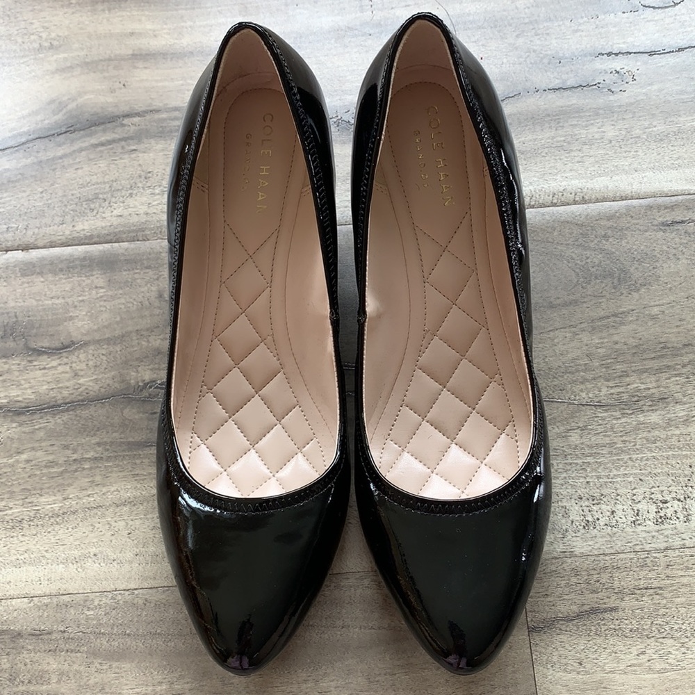 Cole Haan Grand Os Wedges, Size 7.5, Black Patent
